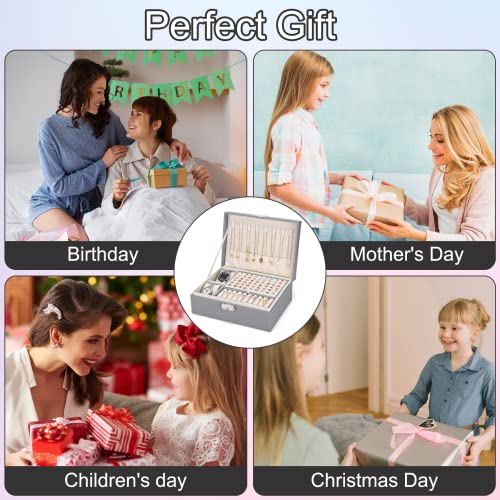 Pystuvo Jewellery Box for Women, 2-Layer Large Jewellery Organiser Box with 2 Watch Pillows, PU Leather, Travel Jewellery Organiser for Earrings Rings Necklaces Watches Bracelets,Grey - Cosy Home Interiors Pystuvo Jewellery Box for Women, 2-Layer Large Jewellery Organiser Box with 2 Watch Pillows, PU Leather, Travel Jewellery Organiser for Earrings Rings Necklaces Watches Bracelets,Grey - Image 7