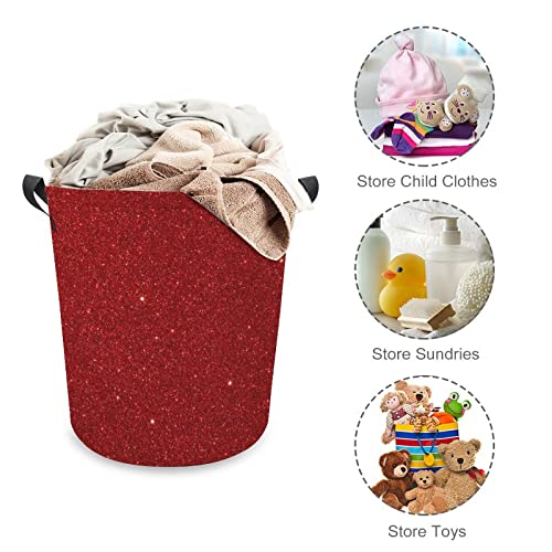 Hoamoya Collapsible Shiny Red Glitter Printed Laundry Basket Freestanding Laundry Hamper With Handles Large Waterproof Cloth Toy Storage Bin For Household Bedroom Bathroom #TOP2