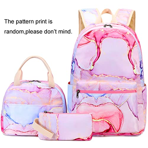 Loidou Backpack For Teen Girls Bookbags School Backpack With Lunch Box And Pencil Case 3 In 1 School Bags Set (Pink) #TOP2