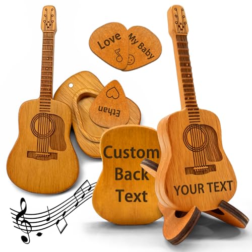 Personalisierter Gitarrenplektrenhalter – individueller Holz-Plektrumkoffer mit 3 Plektren, einzigartiges Geschenk für Gitarristen, Musiker, Vater, Freund