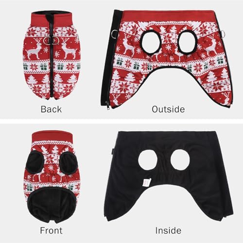 Image of SCENEREAL Christmas Winter Dog Vest Coat with Harness Built in | Cold Weather Coat with Zipper for Small dogs, Fleece Puffer Vest Windproof Snow Clothes