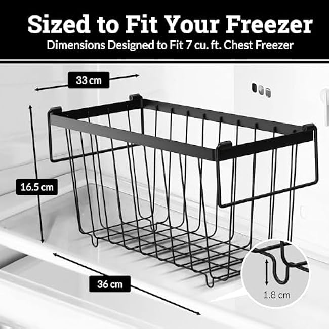 Deep Chest Freezer Organizer Bins ¨C 4-Pack Stackable Chest Freezer Baskets with Dividers, Metal Wire Storage for Frozen Meat, Food ¨C Fits 5¨C7 Cu Ft Deep Freezer, Kitchen Organization Set, Black, White