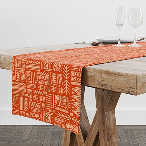 Ethnic Pattern Table Runner Orange Stripes Cotton Linen Table Runners Farmhouse Home Decor For Kitchen Dinner Party Holidays Housewarming Gift (14X72 Inches ) #TOP5