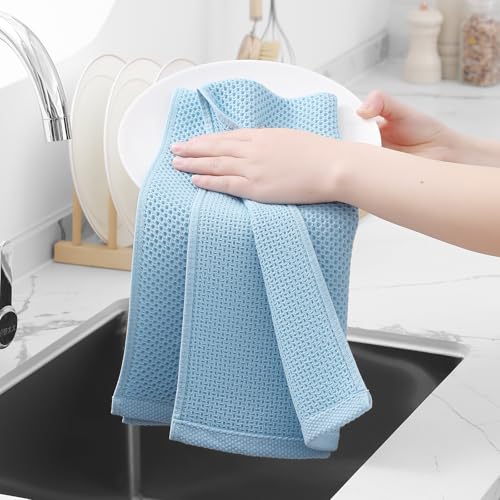 Image of Homaxy 100% Cotton Waffle Weave Kitchen Dish Towels, Ultra Soft Absorbent Quick Drying Cleaning Towel, 13 x 28 Inches, 6-Pack, Sky Blue