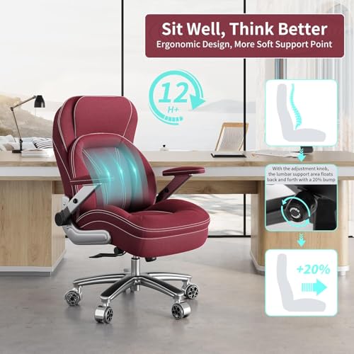 Image of Big and Tall Office Chair, 600lbs Heavy Duty Desk Chair with 5D Arms, Adjustable Lumbar Support & Height, Tilt Function, Fabric High Back Ergonomic Executive Computer Chair with 3'' Casters