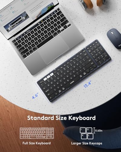 Image of Foldable Keyboard and Mouse, Samsers Folding Bluetooth Keyboard Combo, 2.4G + BT5.0 x 2, Full-Size Portable Travel Keyboard & Rechargeable Wireless Mouse for Windows Android iOS Mac OS, Midnight