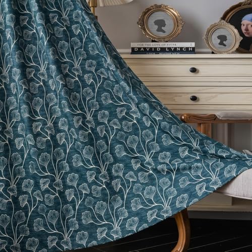 Image of Home Sizzler Ginkgo Leaf Eyelet Polyester Semi-Transparent Window Curtains - 5 Feet, Pack of 2, Teal