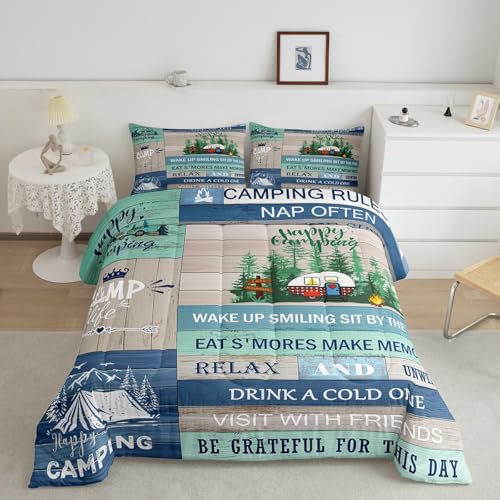 Image of Feelyou Kids RV Camping Duvet Insert Twin Size, Happy Camping Comforter Set Boys Girls Lake House Bedding Set Farmhouse Trailers Camper Teens Bedroom Decor Bed Set 2Pcs