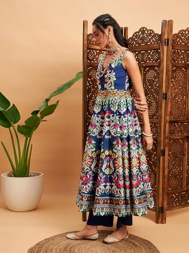 Image of Women Floral Sleeveless Anarkali Maxi Kurta