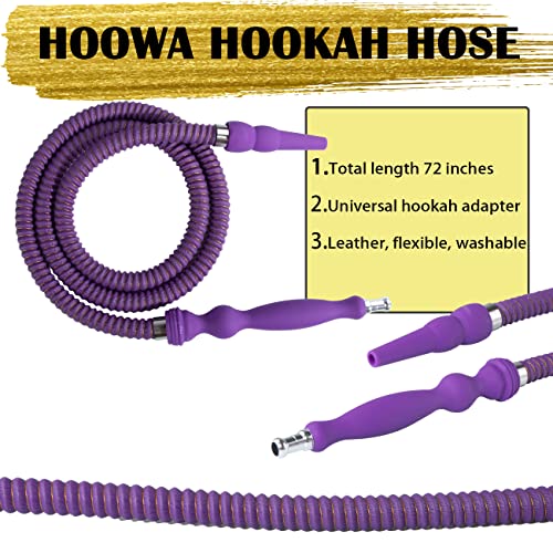 Hookah Hose Shisha Hose Washable Soft Touch Rubber Handle Alloy Tip Leather Wrapped 60'' Shisha Hookah Hose Perfect Fit Hookah Set (Purple) #TOP1