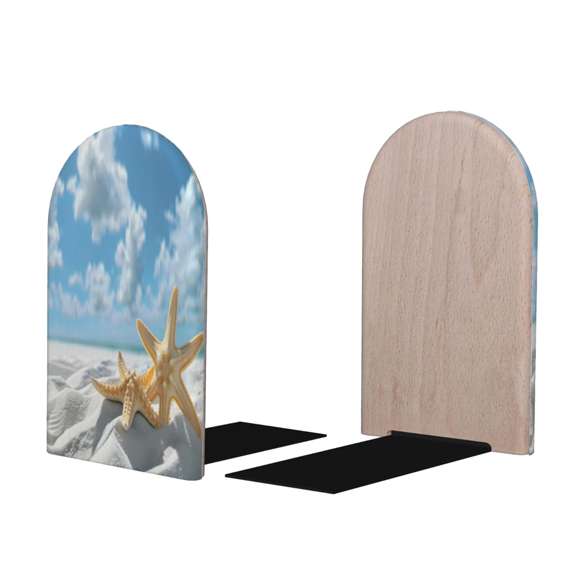 (2 PCS/1 Pairs) Wood Bookends Beach Starfish Decorative Wood Bookends for Shelves Kids Room Desk Home Office Book Stoppers for Holiding Books 5x3 Inch