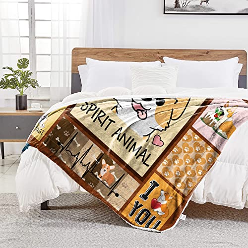 Funny Corgi Blanket Corgi Is My Spirit Animal Throw Blanket Gift For Girls Warm Soft Flannel Cartoon Cute Animal Dog Print Blanket Ultra Luxurious Cozy Lightweight Plush Blanket For Kid Teen 50"X40" #TOP3