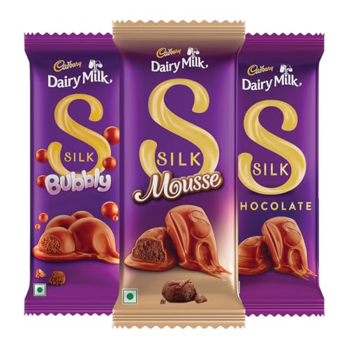 Image of Cadbury Dairy Milk Silk Bubbly 112 g, Silk Mousse 110 g & Silk 144g Chocolate Bars, 366 g (Pack of 3)