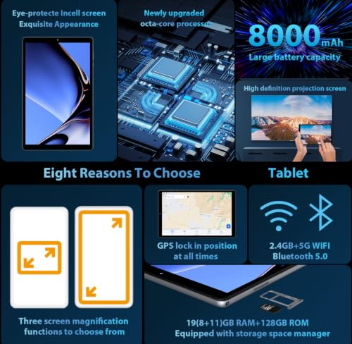Image of 2026 New 10.3 Inch Tablet with Stylus, 2K IPS Display Tablet Android 14 Tablet, 19GB RAM 256GB ROM (1TB TF Expandable), 8-Core,8+13MP Dual Camera, 8000mAh Battery, 5G /2.4G Dual WiFi - Gray