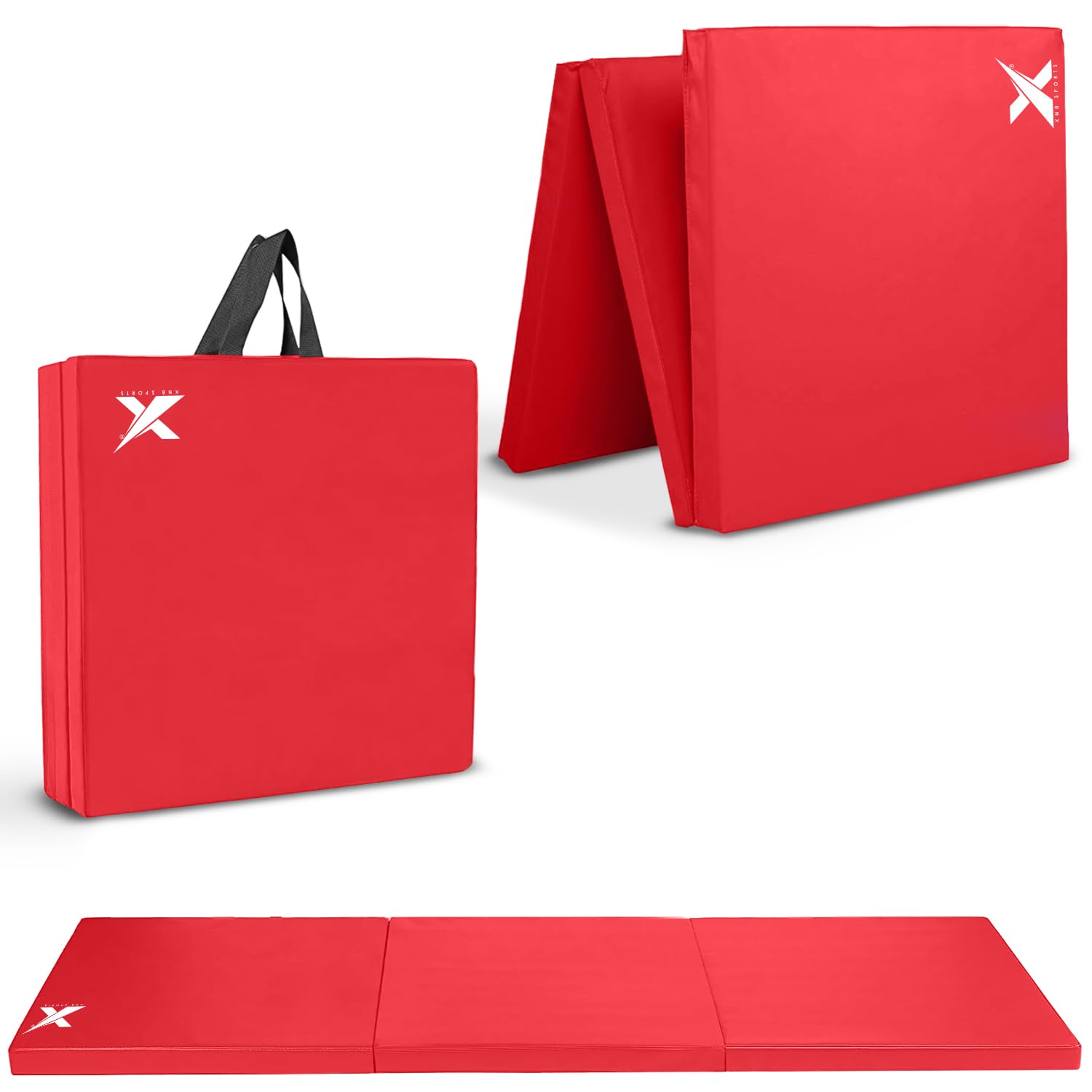 Xn8 Sports Tri-Fold Gymnastics Acro Tumble Mat –6cm Thick & 6Ft Long Foldable Gymnastic Exercise Crash Mats for Kids & Adults Non-Slip PU Leather Folding Gym Mat with Carrying Handles for Yoga Pilates — image 1