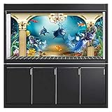 BAHULA Aquarium Background Sticker Underwater Poster, PVC Self Adhesive Whales Mermaids Wallpaper Fish Tank Decorative Pictures Underwater Backdrop Image Decor,61x30cm