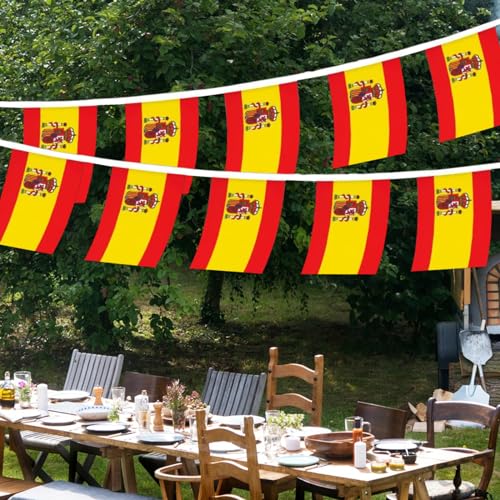 Image of Spain Flags Spanish String Flag Banners for Patriotic Events Independence Day Sports Bars Inside Outside Decorations 33 Feet 30 Flags