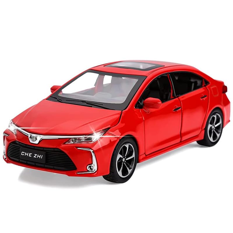 Image of Kids Model 1:32 Corolla Die Cast Metal Car Pull Back Action Opening Doors with Realistic Engine Sound Lights Toy Car Gift for Boys - Multi