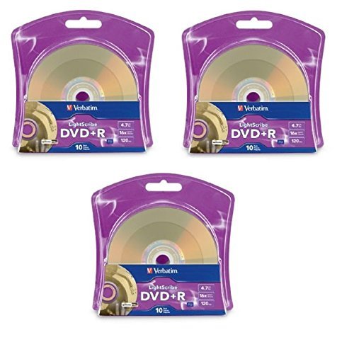 Verbatim 16x DVD+R LightScribe Blank Media, 4.7GB/120min - 30 Pack (3 x 10 Packs)