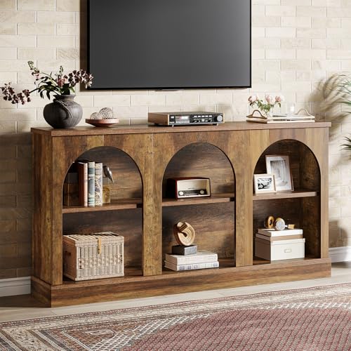 Tribesigns TV Consoles for Living Room, Television Stand for 55/60/65 Inch TV, Farmhouse Media Entertainment Center Stand with Storage Cabinets, Rustic Brown