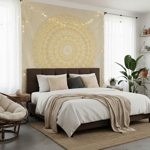 Image of Craft Trade 90x108 Inches King Psychedelic Yellow Cotton Mandala Ombre Wall Hanging Tapestry