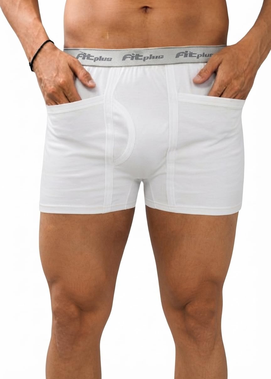 Men's 100% Cotton Pocket Trunks White-Pack of 3 | Dual Side Pockets | Soft Breathable Innerwear | Regular Fit Boxer Trunks/White-image-26