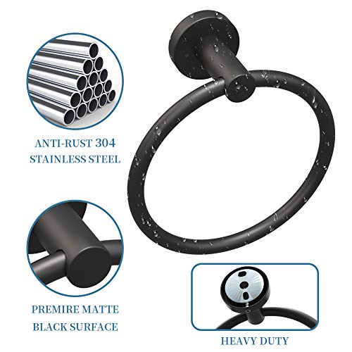 Sofier Black Bathroom Accessories Set 4 Piece with 304 Stainless Steel Black Towel Ring Toilet Paper Holder and 2 Robe Towel Hooks Wall Mounted Matte Black Bathroom Hardware Set
