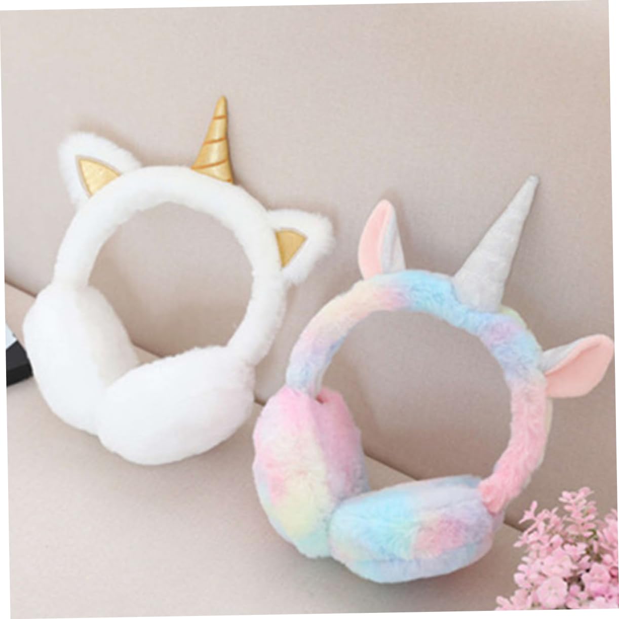 Ipetboom Unicorn Design Plush Ear Muffs Foldable Winter Earmuffs Ear Warmer for Adults Boys and Girls