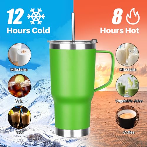 Image of 20 oz Tumbler with Handle, Stainless Steel Insulated Tumbler with Lid and Straw, Double Wall Vacuum Coffee Mug Tumbler, Insulated Coffee Thermal Cup for Cold and Hot (Bright Green, 20, ounces)