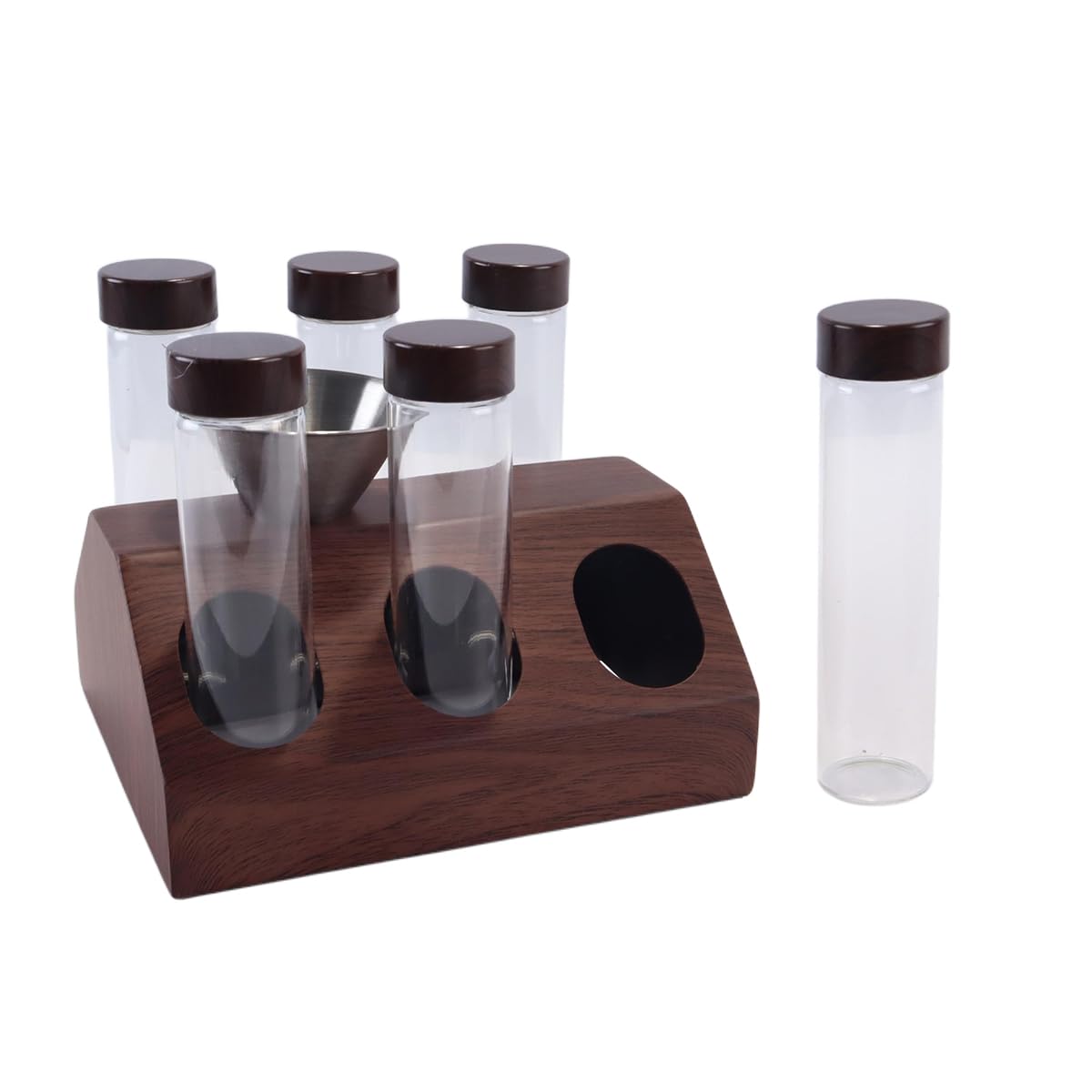 Teron 6 PCS Tubo De Ensayo De Embalaje De Granos De Café Con Base De 6 Orificios Y Embudo, Té Y Almacenamiento De Hierbas Botella De Vidrio Sellada