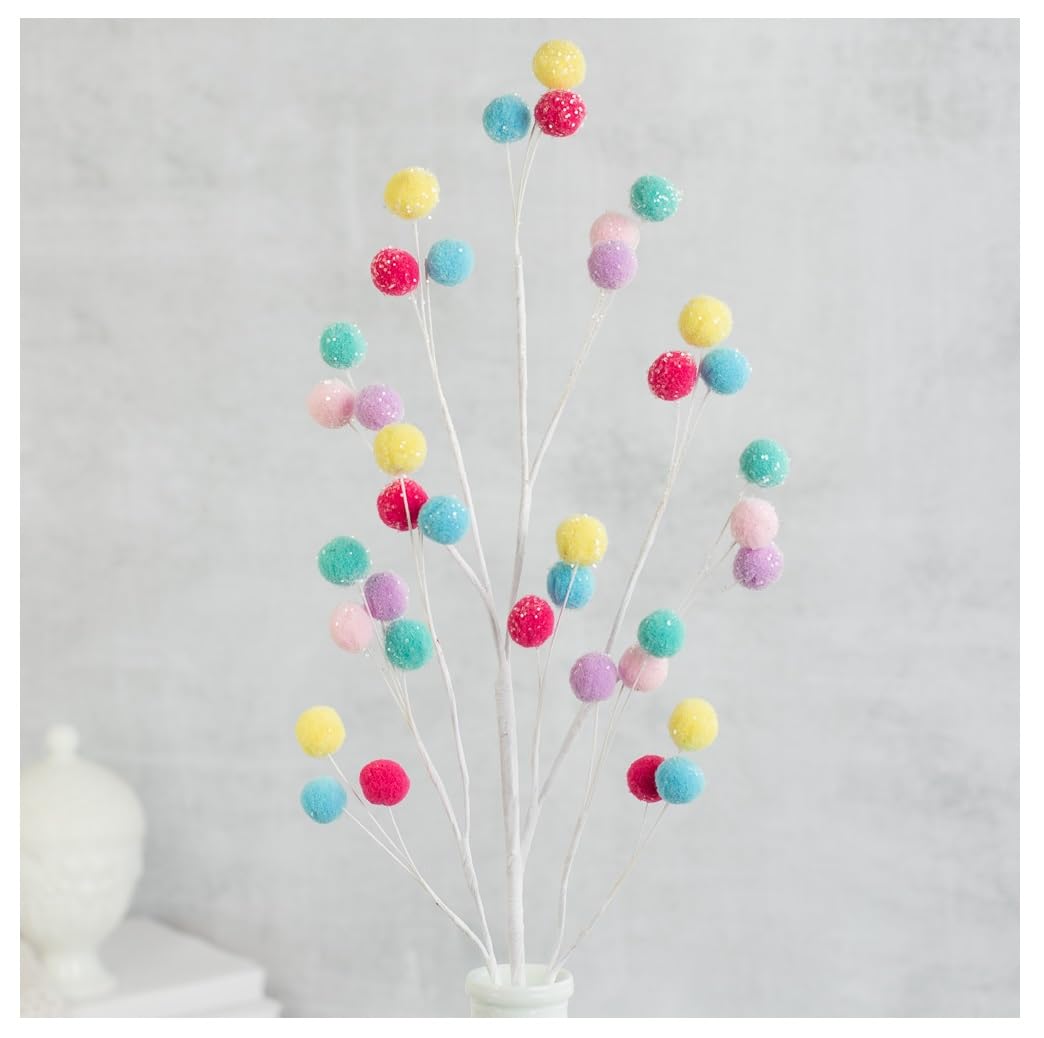 Factory Direct Craft Group of 2 Multi Color Pastels Puff Ball Sprays for Decorating and Floral Arrangements - 28 Inches High