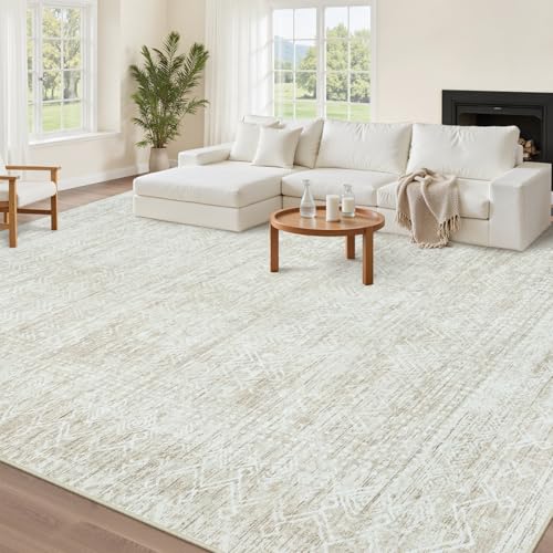 Tapete decorativo beige 8x10 pies lavable no resbaladizo miniatura 2