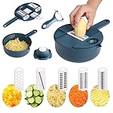 Cortador de Verdura Manual, 12 en 1 Mandolina de Cocina Profesional, Picador de Verduras Multifuncional, Rallador de Cebollas con 6 Cuchillas, Pelador para Zanahoria Pepino Frutas
