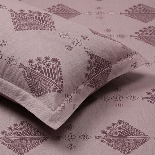Image of Mafatlal 186 TC Grace Pure Cotton Double Size Bedsheet | 90 x 100 Inch | Soft Breathable Cotton Bed Sheet Set with 2 Pillow Covers | Violet Purple