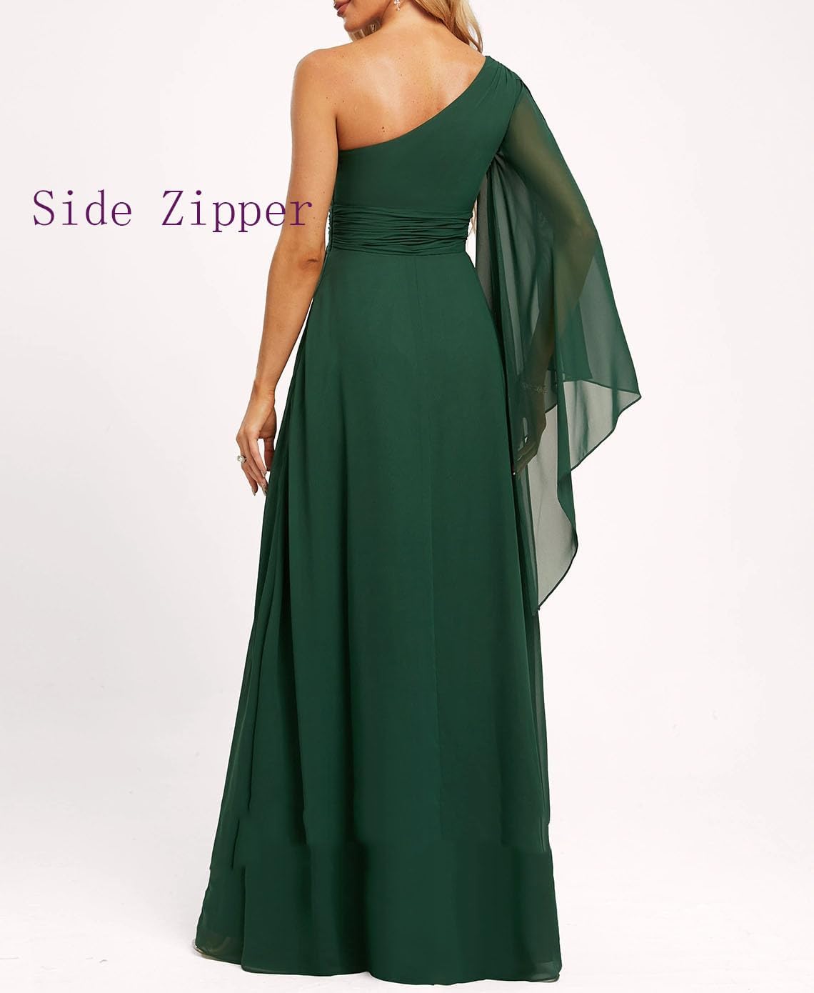 Bell Sleeve One Shoulder Chiffon Bridesmaid Dresses for Women Wedding 2024 Long Ruffle Evening Pleated Maxi Formal Gown