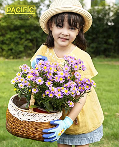 Pacific Ppe 3 Pairs Kids Gardening Gloves For Age 8-12, Children Yard Work Gloves, Toddler Rubber Coated Garden Gloves, Children Yard Work Gloves For Boys & Girls, Blue & Green & Yellow, Xs #TOP3