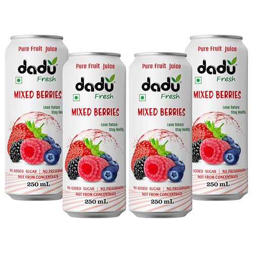 Image of Dadu Fresh Mixed Berries Juice | Pure Natural Juice | Not from Concentrate | No Added Sugar | No Preservatives or Artificial Flavors | Blend of Strawberries, Blueberries, Mulberries & Raspberries | 250ml (Pack of 4)