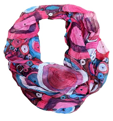 J26 Blumen Mandala Farbverlauf Seide Sommer Loop Verlauf Regenbogen Rainbow Silk Uni Rundschal Schlauchschal Stola Schal leicht (Kreis A Pink)