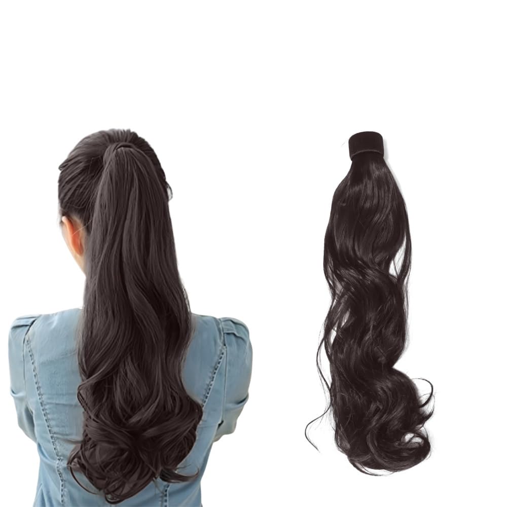 24 Inches Hair Extensions Wavy Ponytail Hair looking Scale Ponytail Hair Wig/Extension Ponytail Long Hair Curly Hair Brown Colour-image-6