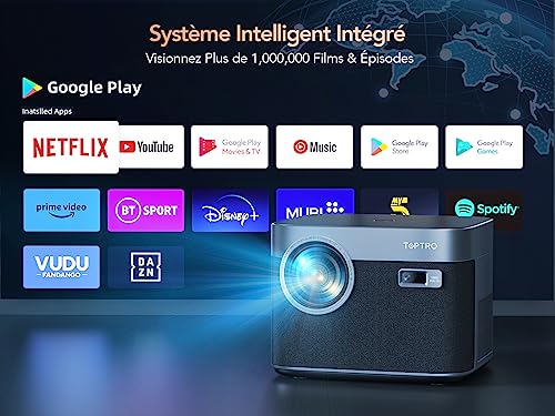 【auto focus/keystone】toptro vidéoprojecteur wifi bluetooth 4k 20000 lumens fhd 1080p, supporté avec système android & apps intégré, rétroprojecteur wifi 6 etièrement sellé home cinéma