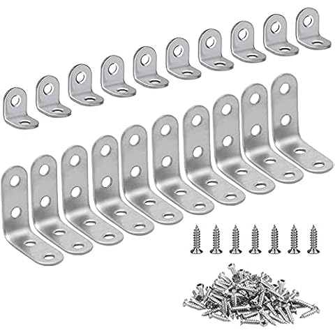Angle Brackets 20PCS L Brackets, Stainless Steel Coner Bracket Small Shelf Brackets 0.79in/1.58in with Screws for Wood Shelves Bracing Repairing304 Stainless Steel Cover