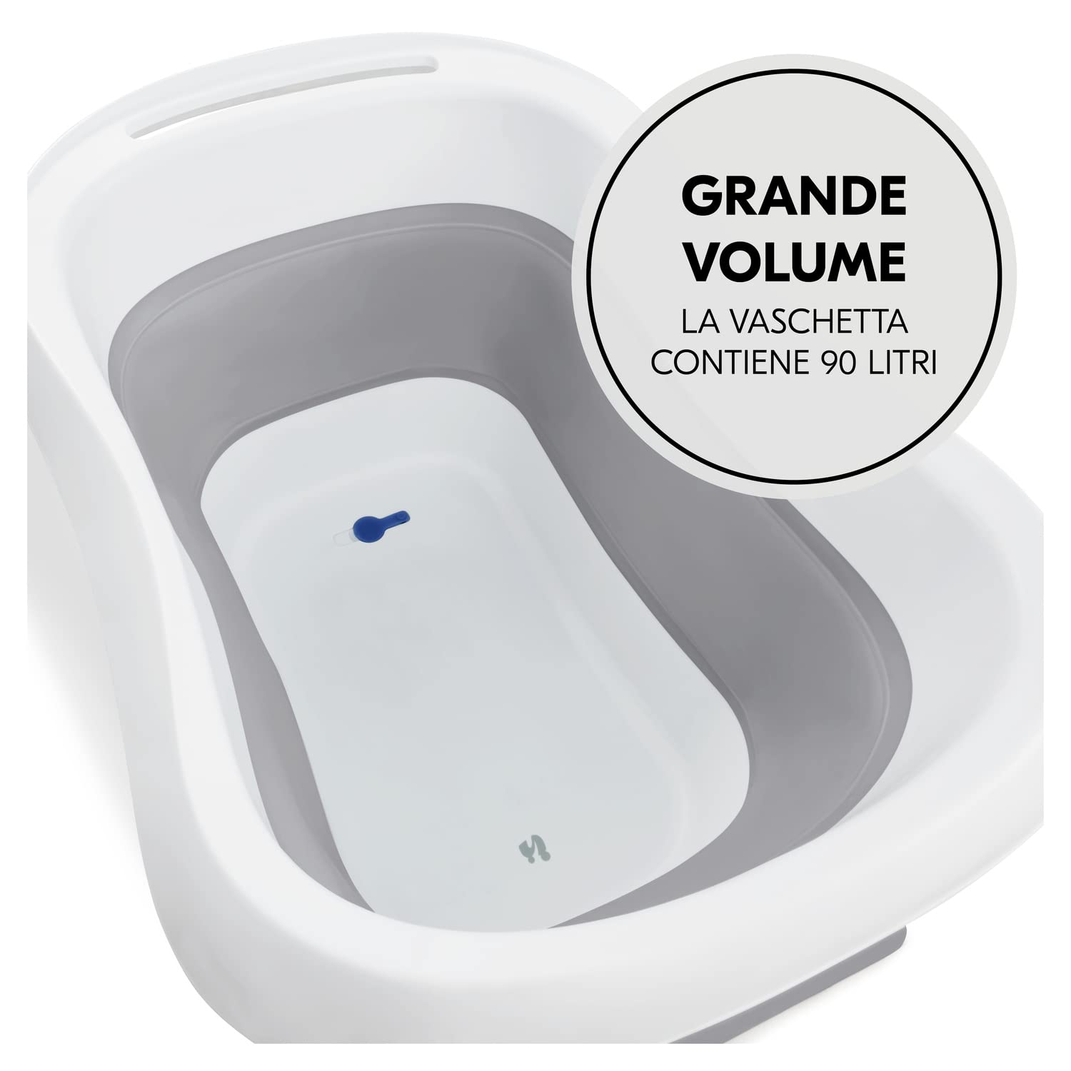 hauck Wash N Fold L, Grigio - Vaschetta Bagnetto Neonato con Sgabello e Tappo Termosensibile - 80 x 56 x 44 cm - Vasca da Bagno dalla Nascita fino a 18 kg - Pieghevole e Portatile