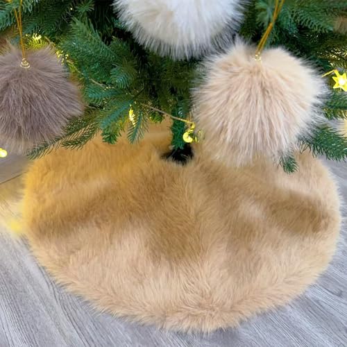 DecroXmas 90 cm Faux Pelz Weihnachtsbaum Rock Kamel Plüsch Runde Weihnachtsbaum Basismatte für Winterurlaub, Neujahrsdekor – Ansicht 3