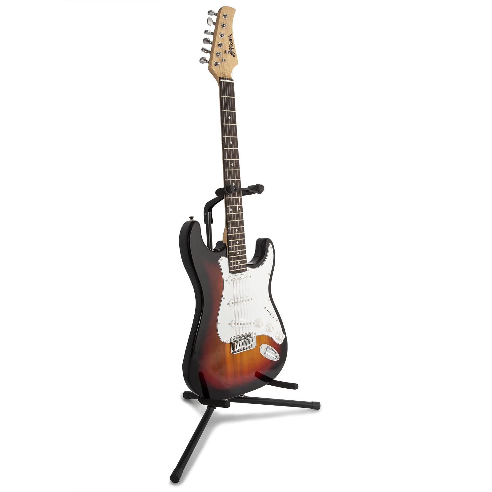 TIGER E-Gitarrenständer, zusammenklappbar, mit Nackenstütze, Schwarz