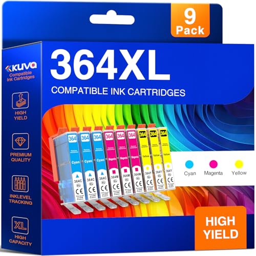 Kuva 364XL Cartuchos de Tinta Compatible para HP 364XL para HP Photosmart 5520 6520 5510 6510 7520 5515 5522 5524 para Deskjet 3070A 3520 para Officejet 4620 4622 (3 Cian 3 Magenta 3 Amarillo)