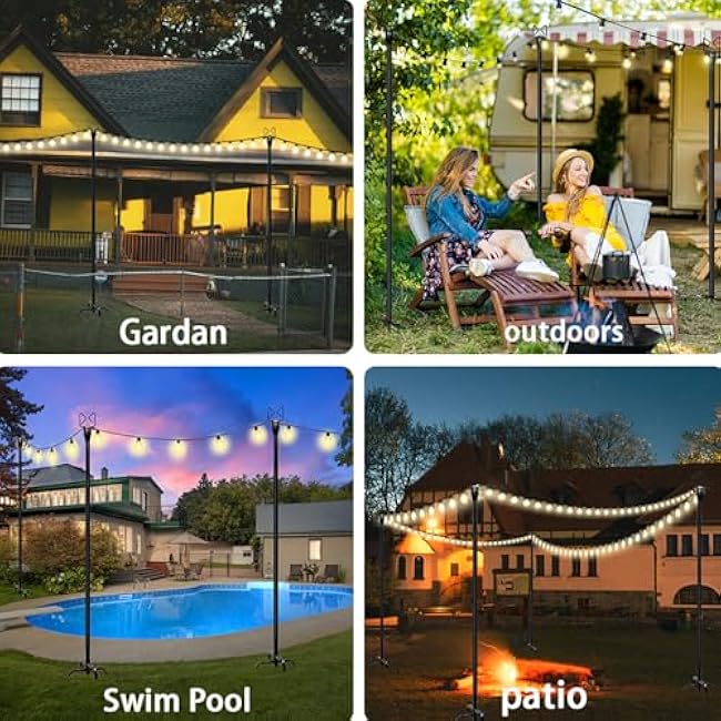 5Pack 8.6FT String Light Poles for Outside Adjustable Light Poles for Outside String Lights for Outside String Lights Hanging, Garden Lawn, Christmas, Wedding, Party