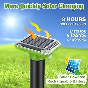 Solar Mole Repellent, Ultrasonic Gopher Repeller Outdoor, Solar Powered Waterproof Snake Repellent Deterrent Gopher Vole Snake Pest and Other Rodent Animals from Lawn Garden Yard Home(4 Packs)