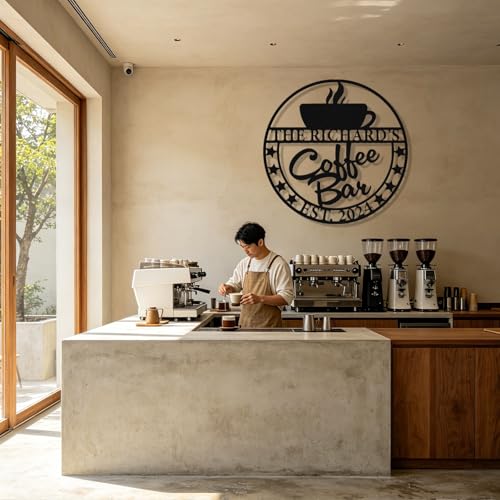 Image of Personalized Coffee Bar Metal Sign, Custom Coffee Signs, Custom Coffee Name Signs for Cafe Station, Coffee Wall Art Decor for Kitchen, Cafe Shop Decor, Cafe Lover Gift