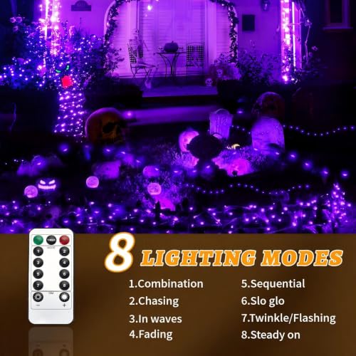 FLVOECN 380 LED 124FT Purple Halloween Lights Timer 8 Modes - image 6