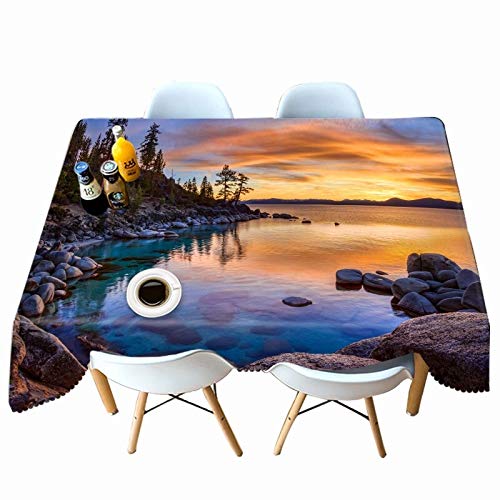 XXDD 3D Lake Landscape in Sunset Pattern Tablecloth Rectangle for Kitchen Dining Table Waterproof and dustproof Tablecloth A2 140x140cm